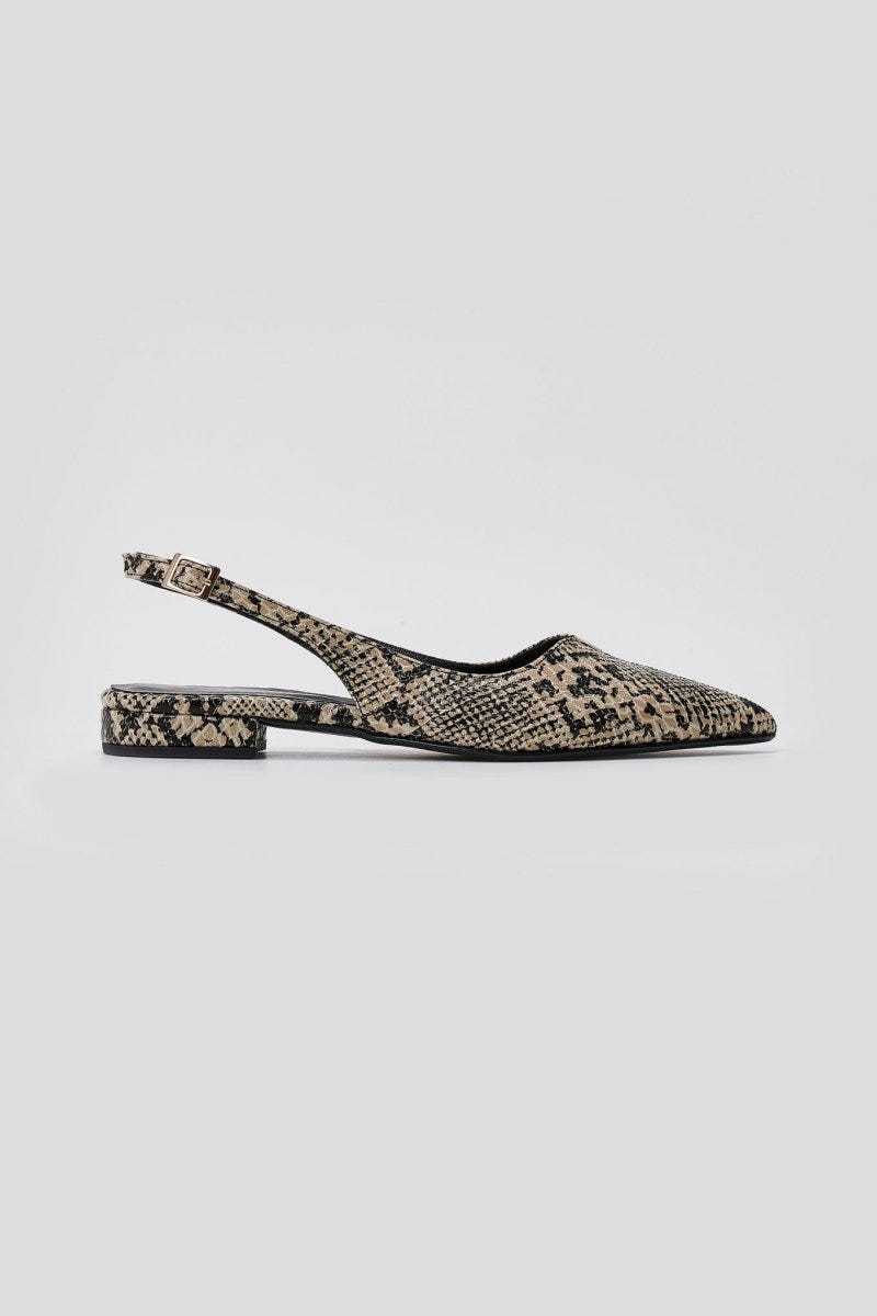 Slingback Pointed Ballet Flats TFP - Ivory Black Snake Print - thefashionproject.gr - TFP