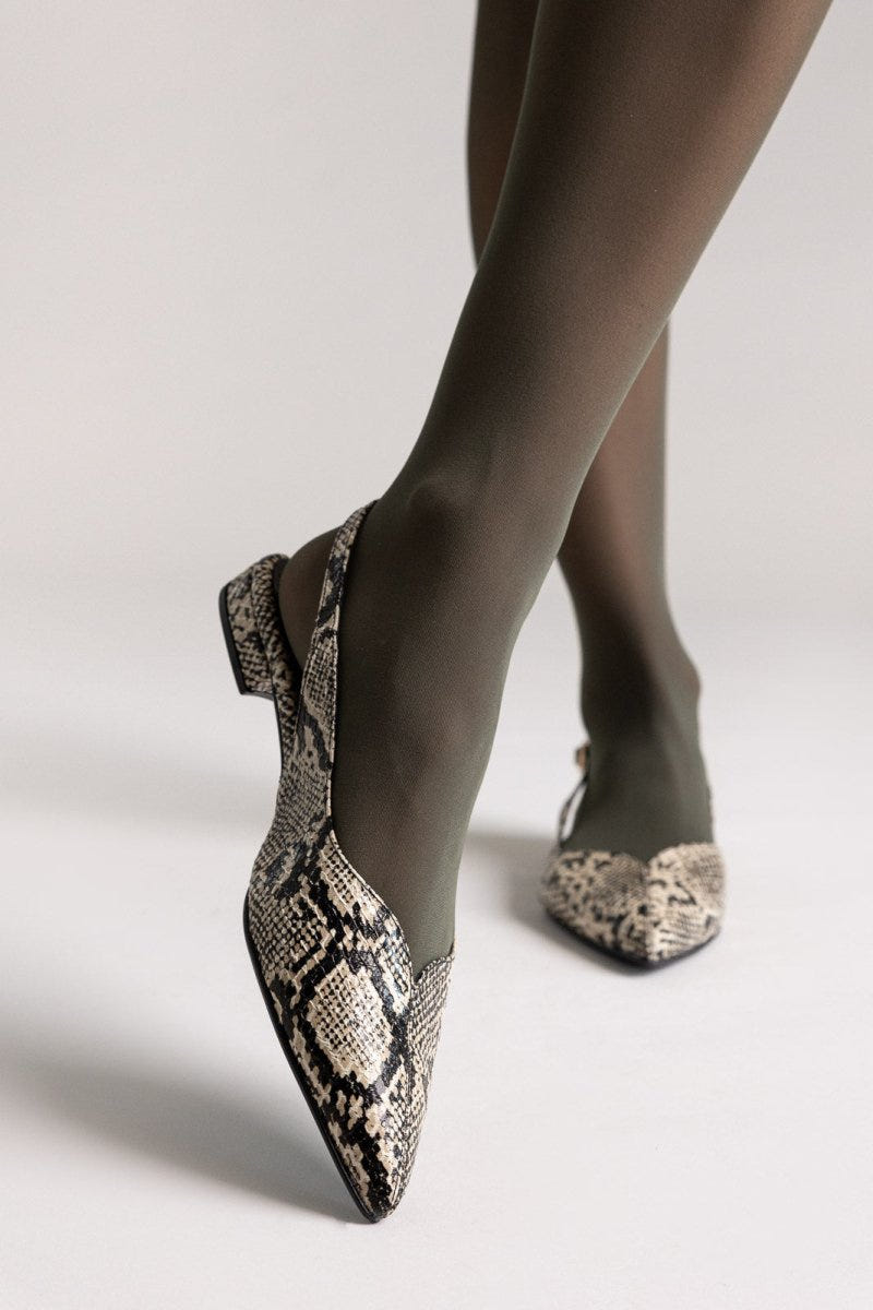 Slingback Pointed Ballet Flats TFP - Ivory Black Snake Print - thefashionproject.gr - TFP