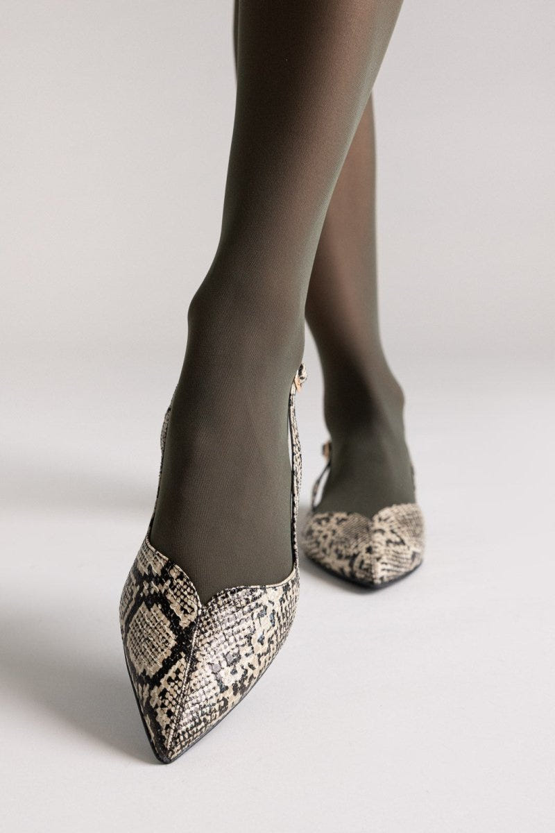 Slingback Pointed Ballet Flats TFP - Ivory Black Snake Print - thefashionproject.gr - TFP