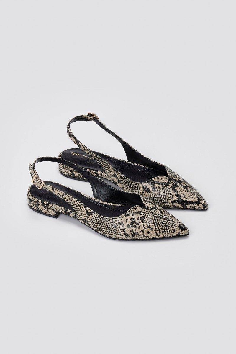 Slingback Pointed Ballet Flats TFP - Ivory Black Snake Print - thefashionproject.gr - TFP