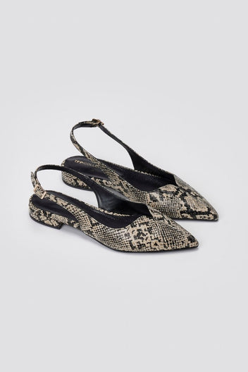 Slingback Pointed Ballet Flats TFP - Ivory Black Snake Print - thefashionproject.gr - TFP