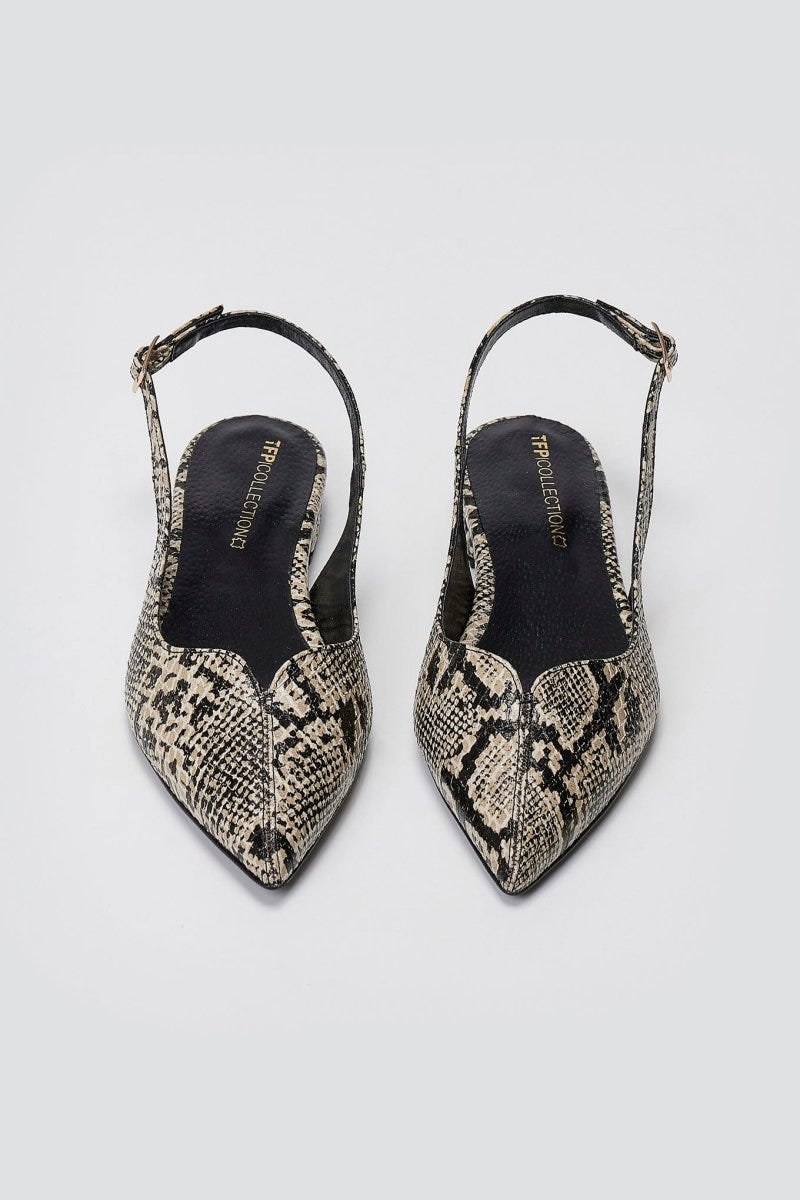 Slingback Pointed Ballet Flats TFP - Ivory Black Snake Print - thefashionproject.gr - TFP