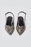 Slingback Pointed Ballet Flats TFP - Ivory Black Snake Print - thefashionproject.gr - TFP