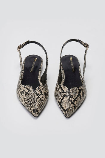Slingback Pointed Ballet Flats TFP - Ivory Black Snake Print - thefashionproject.gr - TFP