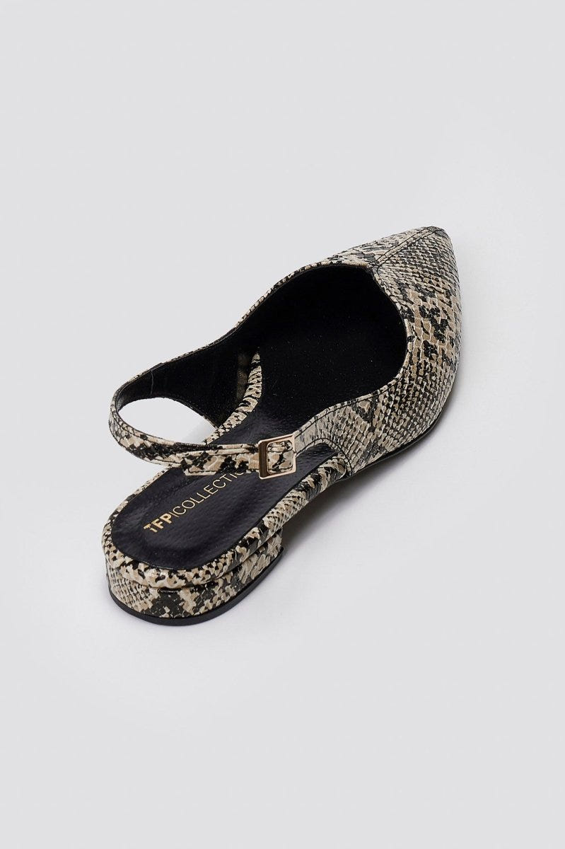 Slingback Pointed Ballet Flats TFP - Ivory Black Snake Print - thefashionproject.gr - TFP