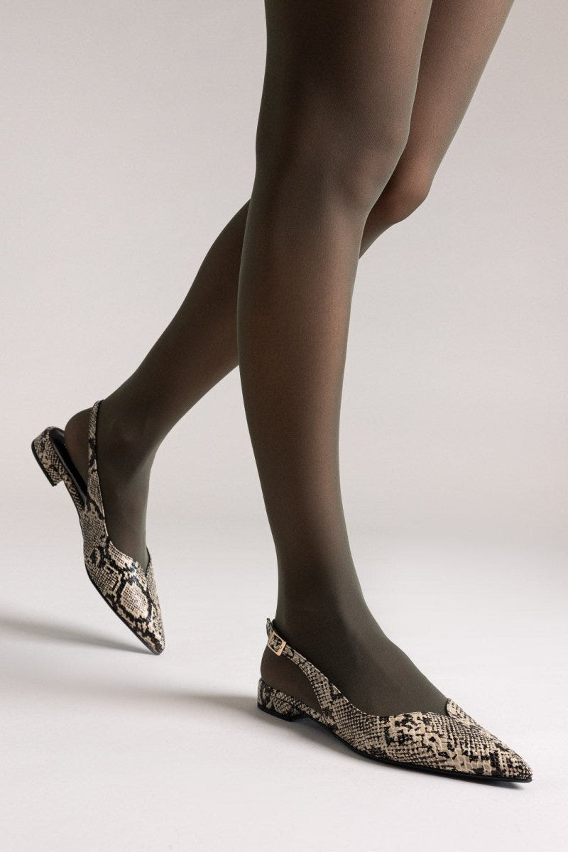 Slingback Pointed Ballet Flats TFP - Ivory Black Snake Print - thefashionproject.gr - TFP