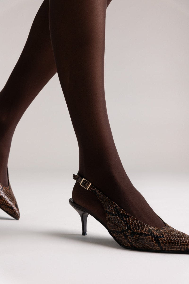 Slingback Pointed Pumps TFP - Brown Snake Print - thefashionproject.gr - TFP