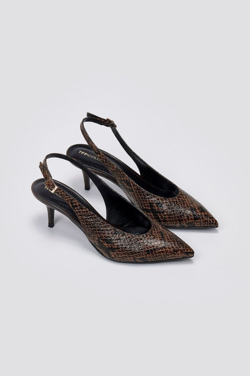 Slingback Pointed Pumps TFP - Brown Snake Print - thefashionproject.gr - TFP