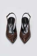 Slingback Pointed Pumps TFP - Brown Snake Print - thefashionproject.gr - TFP