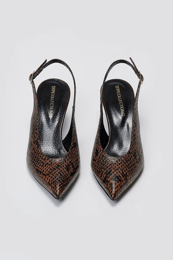 Slingback Pointed Pumps TFP - Brown Snake Print - thefashionproject.gr - TFP