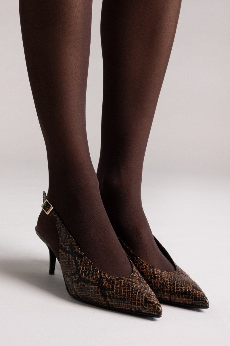 Slingback Pointed Pumps TFP - Brown Snake Print - thefashionproject.gr - TFP