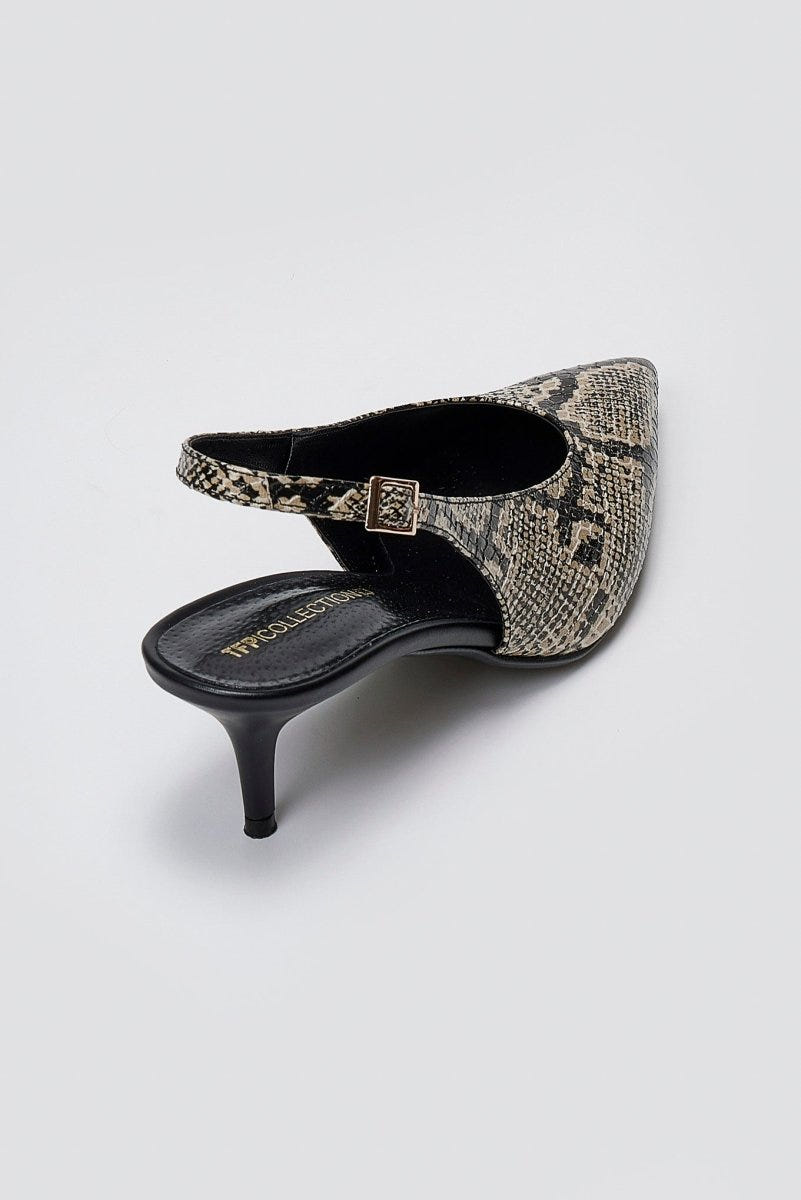 Slingback Pointed Pumps TFP - Ivory Black Snake Print - thefashionproject.gr - TFP