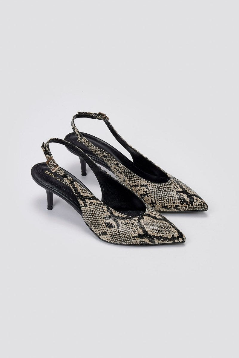 Slingback Pointed Pumps TFP - Ivory Black Snake Print - thefashionproject.gr - TFP