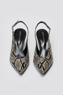 Slingback Pointed Pumps TFP - Ivory Black Snake Print - thefashionproject.gr - TFP