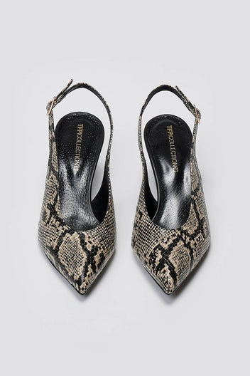 Slingback Pointed Pumps TFP - Ivory Black Snake Print - thefashionproject.gr - TFP