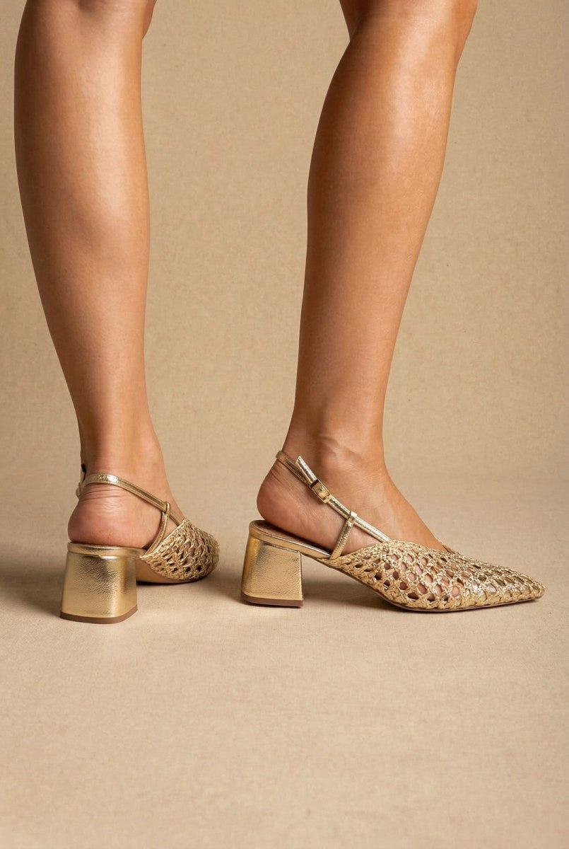 CORINA - Slingback Pointed Toe Pumps - Gold