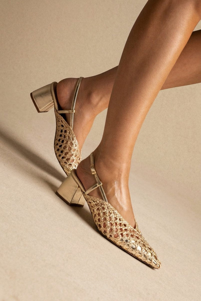 CORINA - Slingback Pointed Toe Pumps - Gold