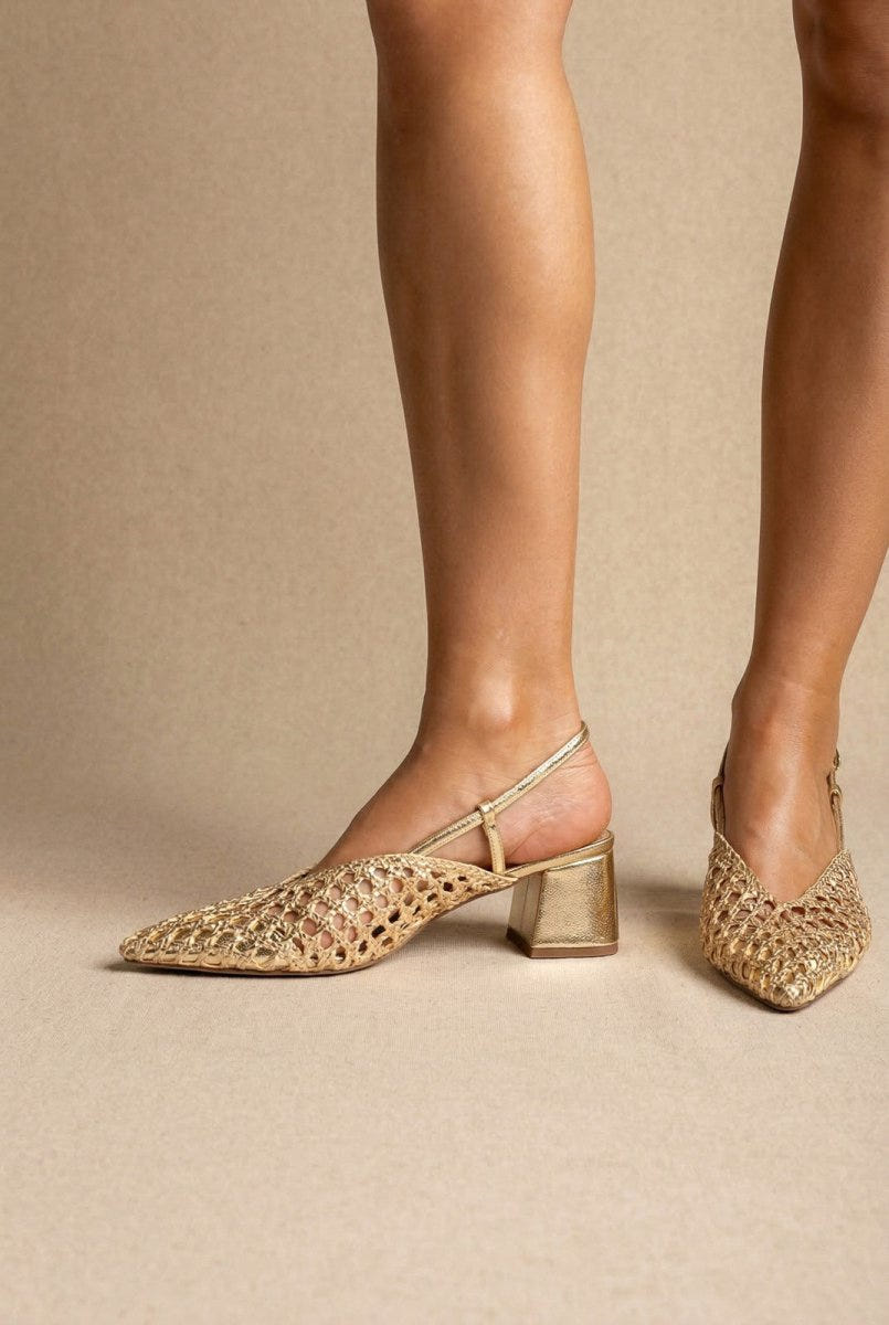 CORINA - Slingback Pointed Toe Pumps - Gold