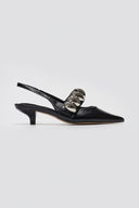 Slingback Pumps CORINA - Black Crinkled Patent - thefashionproject.gr - CORINA