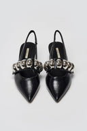 Slingback Pumps CORINA - Black Crinkled Patent - thefashionproject.gr - CORINA