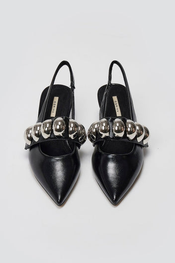Slingback Pumps CORINA - Black Crinkled Patent - thefashionproject.gr - CORINA