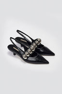 Slingback Pumps CORINA - Black Crinkled Patent - thefashionproject.gr - CORINA