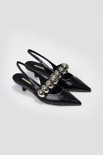 Slingback Pumps CORINA - Black Crinkled Patent - thefashionproject.gr - CORINA