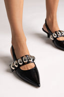 Slingback Pumps CORINA - Black Crinkled Patent - thefashionproject.gr - CORINA