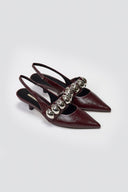 Slingback Pumps CORINA - Burgundy Crinkled Patent - thefashionproject.gr - CORINA