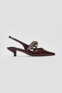Slingback Pumps CORINA - Burgundy Crinkled Patent - thefashionproject.gr - CORINA