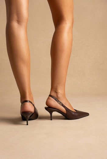 Stephan - Slingback Pumps Kitten Heel - Brown Matte