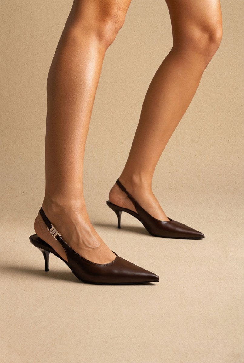 Stephan - Slingback Pumps Kitten Heel - Brown Matte
