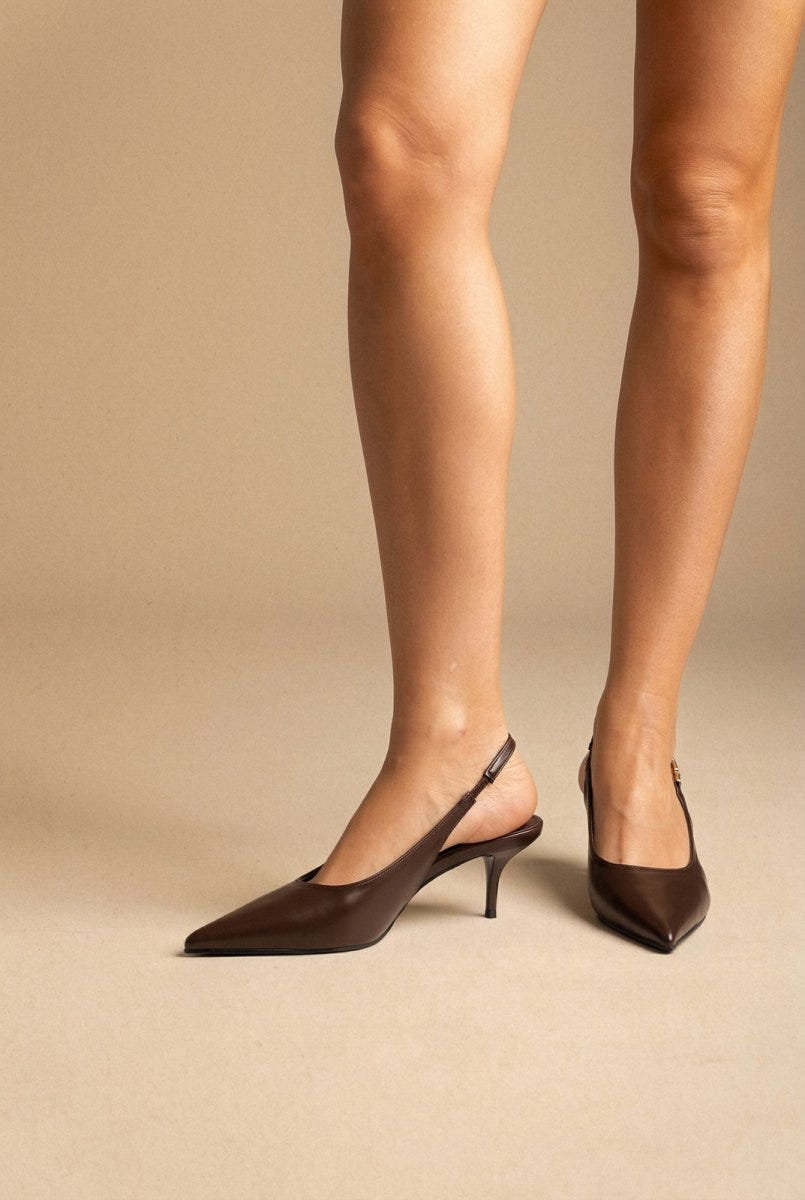 Stephan - Slingback Pumps Kitten Heel - Brown Matte