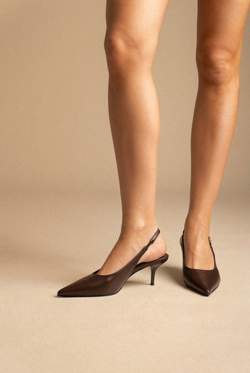 Stephan - Slingback Pumps Kitten Heel - Brown Matte