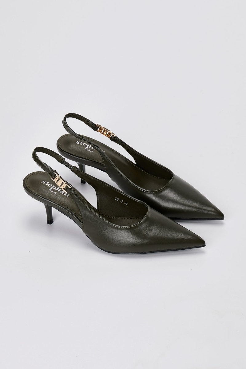 Stephan - Slingback Pumps Kitten Heel - Olive Matte