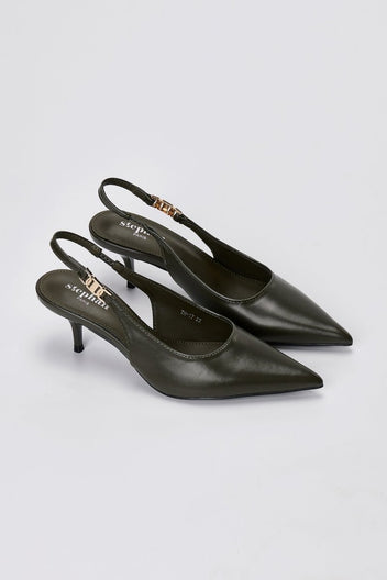 Stephan - Slingback Pumps Kitten Heel - Olive Matte