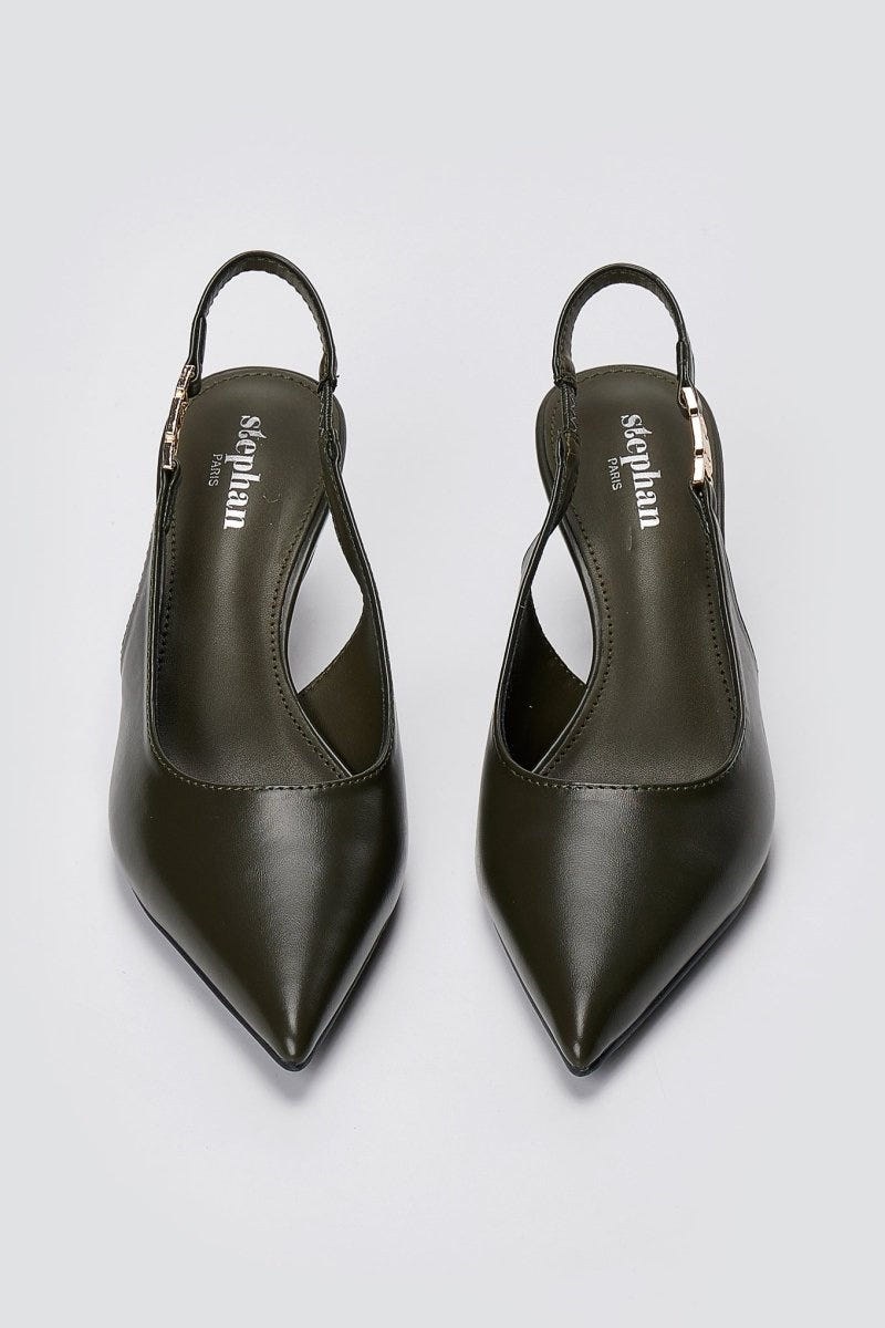 Stephan - Slingback Pumps Kitten Heel - Olive Matte