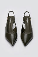 Stephan - Slingback Pumps Kitten Heel - Olive Matte