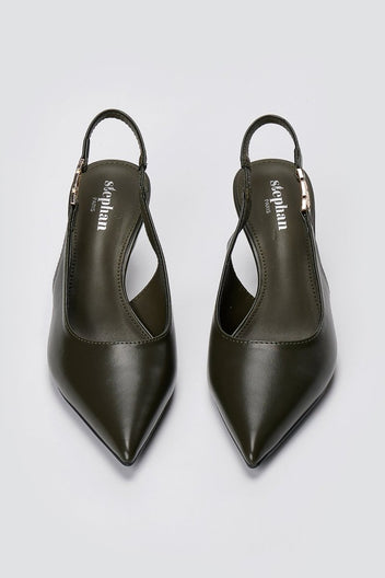 Stephan - Slingback Pumps Kitten Heel - Olive Matte
