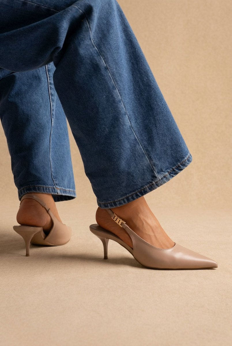 Stephan - Slingback Pumps Kitten Heel - Taupe Matte