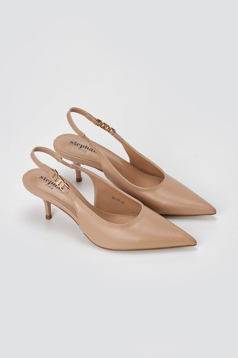 Stephan - Slingback Pumps Kitten Heel - Taupe Matte