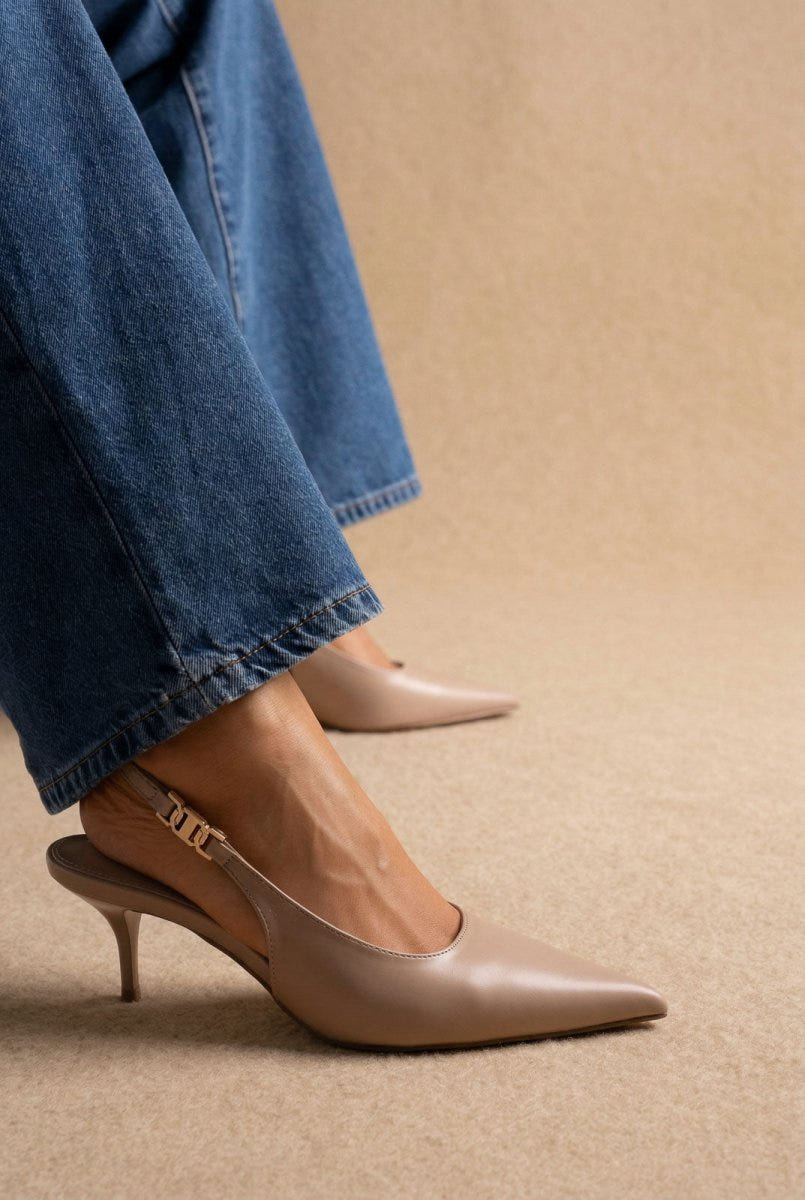 Stephan - Slingback Pumps Kitten Heel - Taupe Matte
