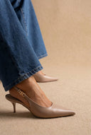Stephan - Slingback Pumps Kitten Heel - Taupe Matte