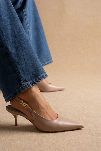 Stephan - Slingback Pumps Kitten Heel - Taupe Matte