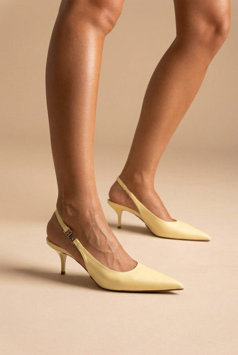 Slingback Pumps Kitten Heel - Yellow Matte