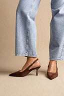 Stephan - Slingback Pumps Slim Heel - Brown Suede