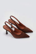 Stephan - Slingback Pumps Slim Heel - Brown Suede