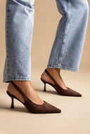 Stephan - Slingback Pumps Slim Heel - Brown Suede