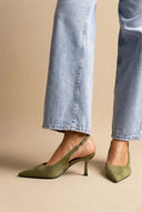 Stephan - Slingback Pumps Slim Heel - Green Suede