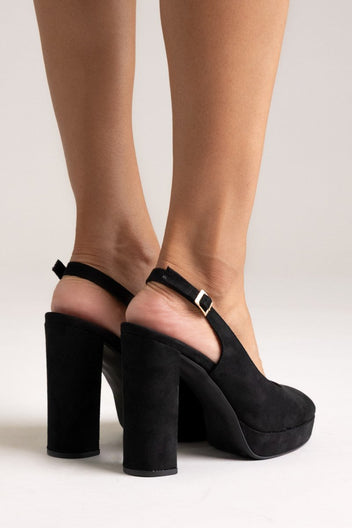 Slingback Pumps TFP - Black Suede - thefashionproject.gr - TFP